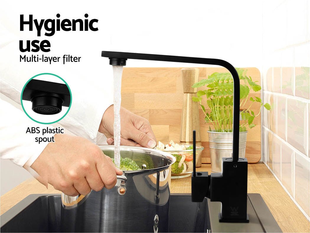 Kitchen Mixer Tap Mixer Square Sink Faucet Basin Laundry Black - Furniture > Bathroom > Tap & Sink Accessories - Rivercity House & Home Co. (ABN 18 642 972 209) - Affordable Modern Furniture Australia