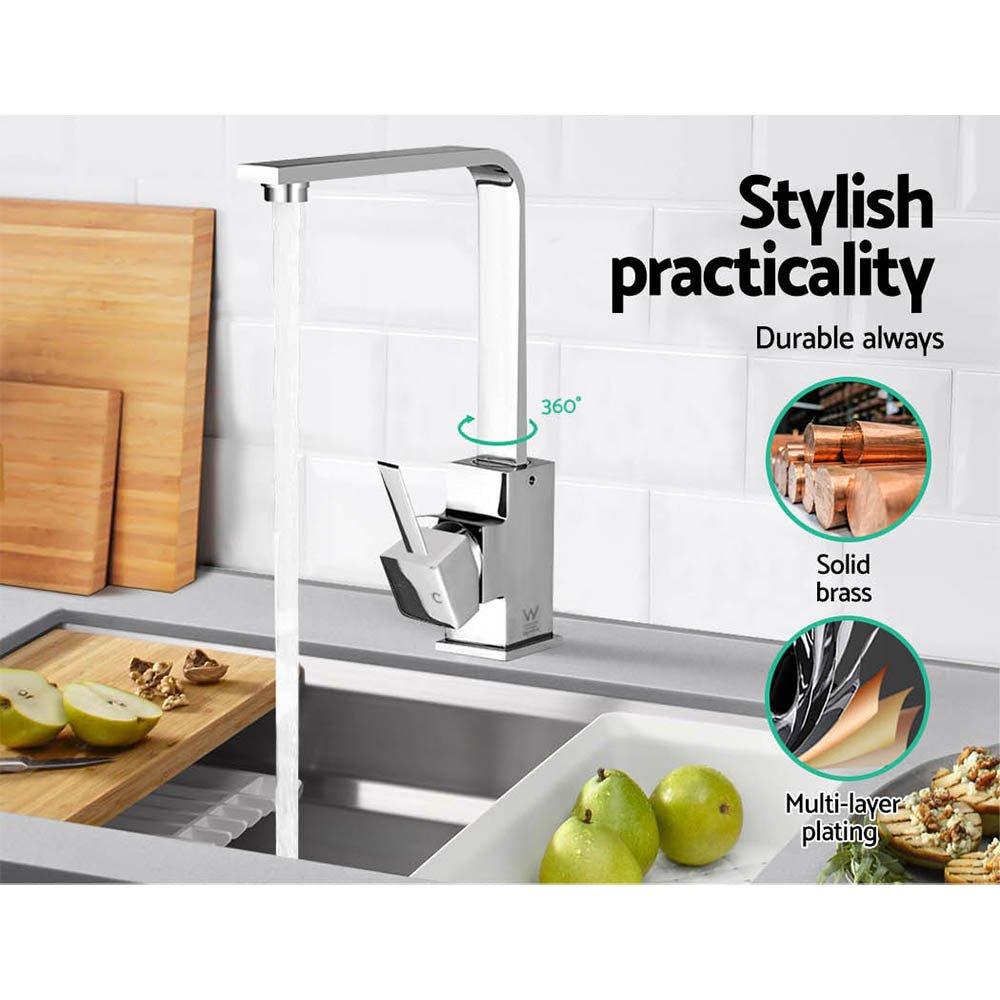 Kitchen Mixer Tap Mixer Square Sink Faucet Basin Laundry Chrome - Furniture > Bathroom > Tap & Sink Accessories - Rivercity House & Home Co. (ABN 18 642 972 209) - Affordable Modern Furniture Australia
