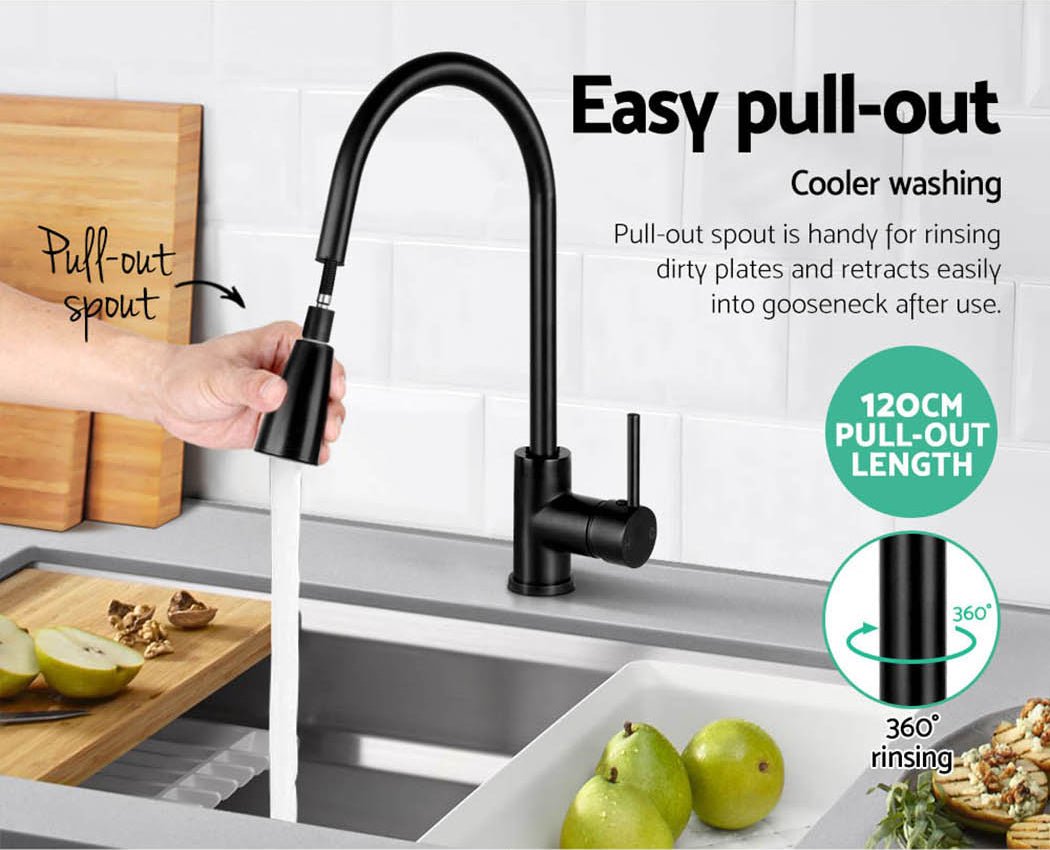 Kitchen Mixer Tap Pull Out 2 Mode Sink Faucet Basin Laundry Black - Furniture > Bathroom > Tap & Sink Accessories - Rivercity House & Home Co. (ABN 18 642 972 209) - Affordable Modern Furniture Australia