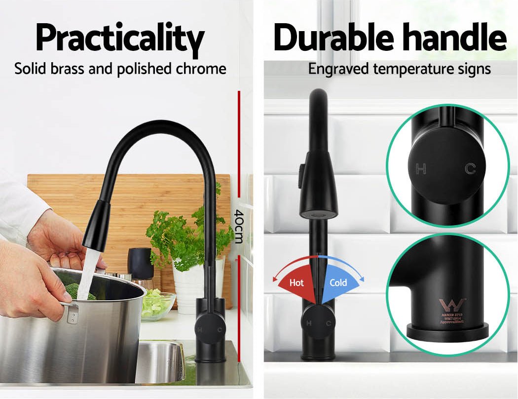 Kitchen Mixer Tap Pull Out 2 Mode Sink Faucet Basin Laundry Black - Furniture > Bathroom > Tap & Sink Accessories - Rivercity House & Home Co. (ABN 18 642 972 209) - Affordable Modern Furniture Australia