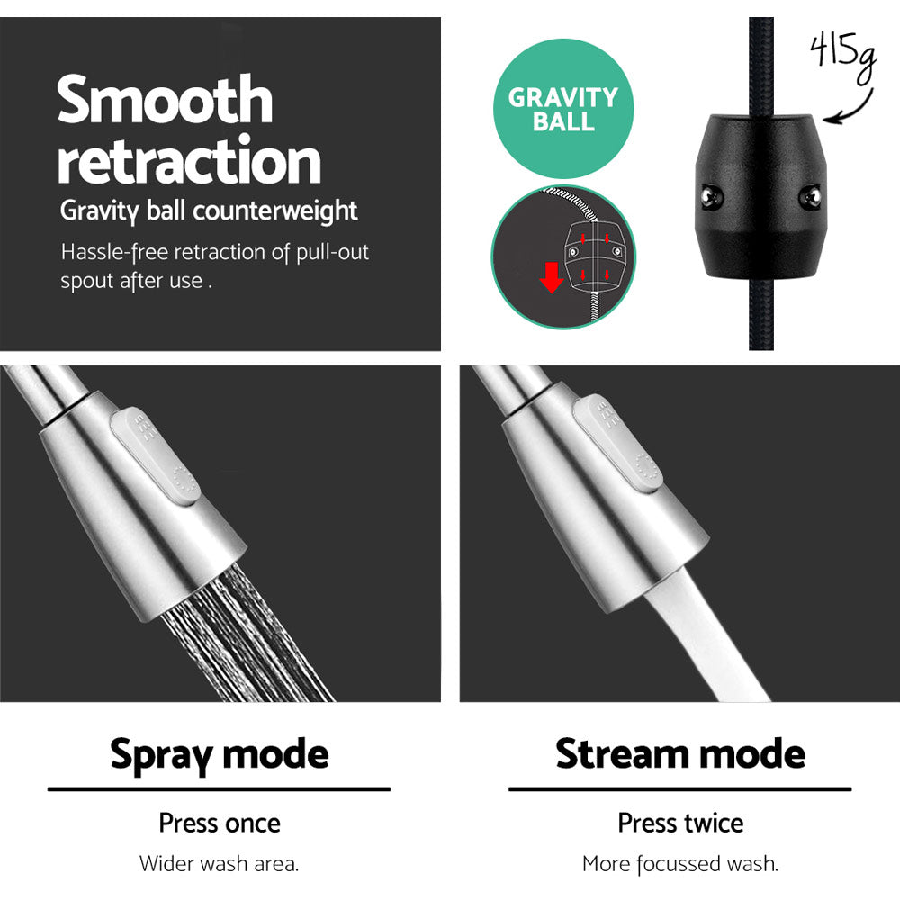 Kitchen Mixer Tap Pull Out 2 Mode Sink Faucet Basin Laundry Chrome - Furniture > Bathroom > Tap & Sink Accessories - Rivercity House & Home Co. (ABN 18 642 972 209) - Affordable Modern Furniture Australia