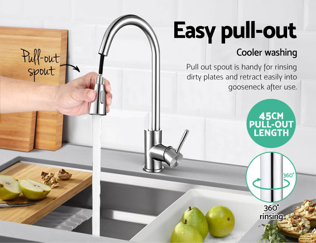 Kitchen Mixer Tap Pull Out 2 Mode Sink Faucet Basin Laundry Chrome - Furniture > Bathroom > Tap & Sink Accessories - Rivercity House & Home Co. (ABN 18 642 972 209) - Affordable Modern Furniture Australia
