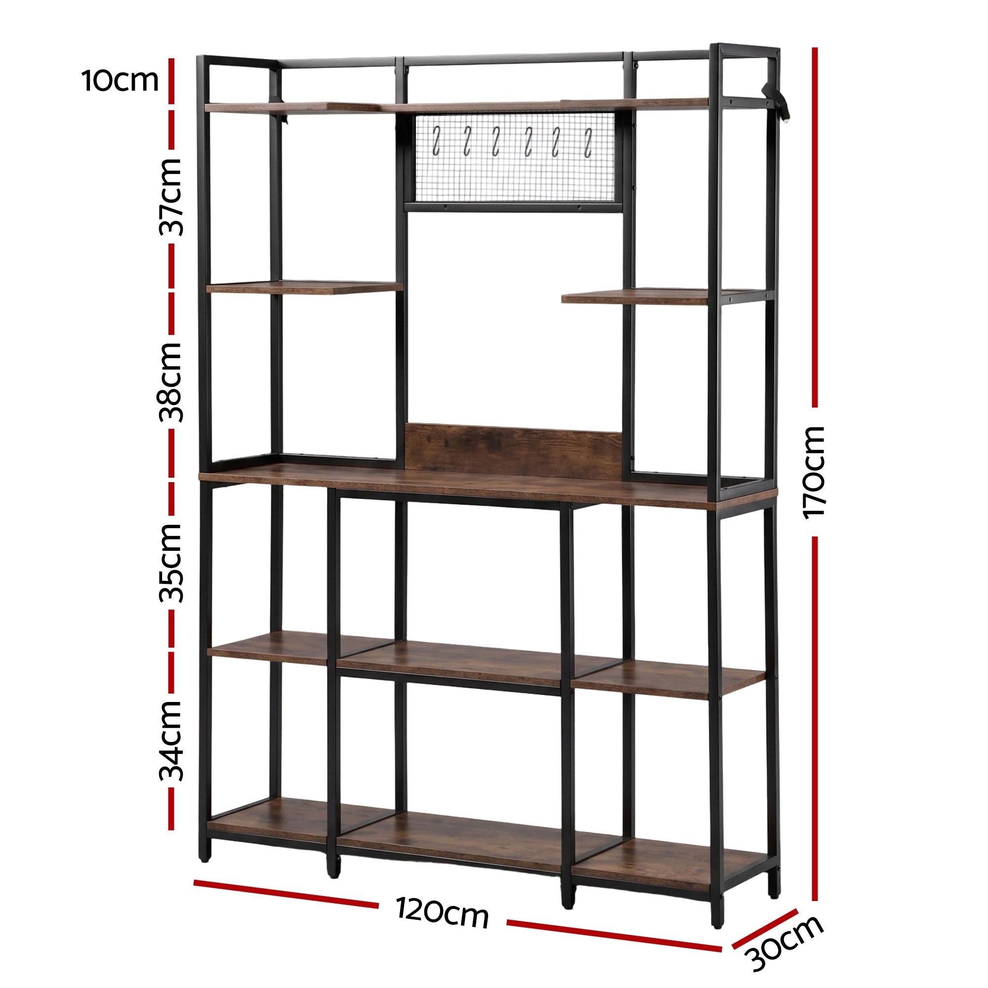 Kitchen Rack with 6 Hooks Microwave Storage Shelf 120cm x 170cm - Home & Garden > Kitchenware > Kitchen Utensils - Rivercity House & Home Co. (ABN 18 642 972 209) - Affordable Modern Furniture Australia