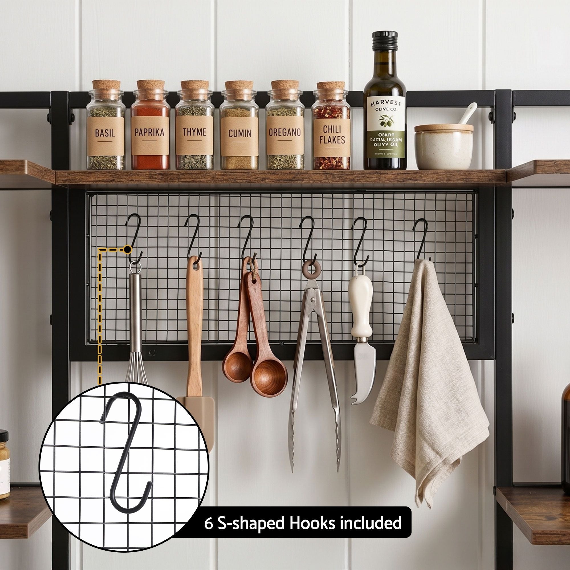 Kitchen Rack with 6 Hooks Microwave Storage Shelf 120cm x 170cm - Home & Garden > Kitchenware > Kitchen Utensils - Rivercity House & Home Co. (ABN 18 642 972 209) - Affordable Modern Furniture Australia