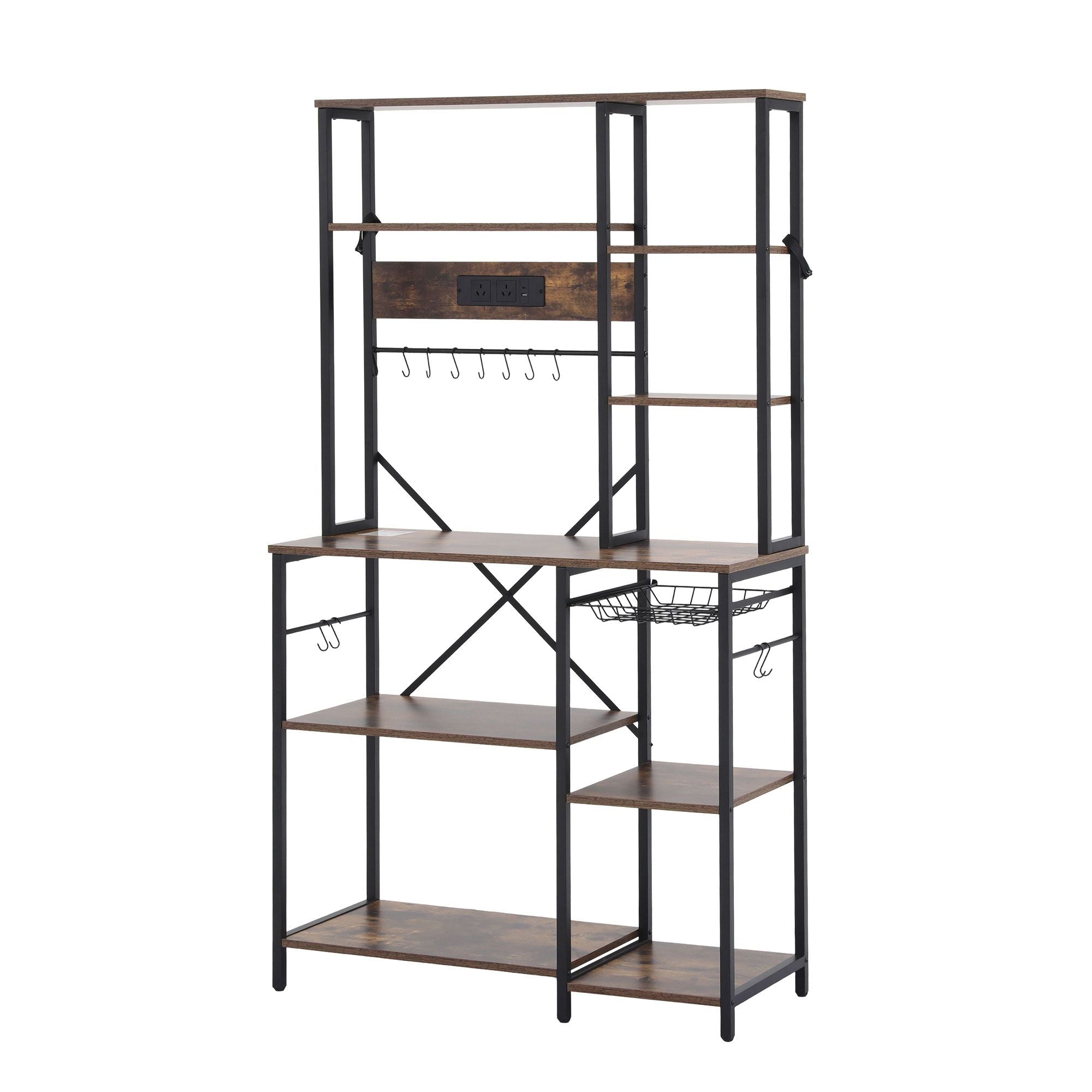 Kitchen Rack with Power Outlets Hooks 96CMX170CM Microwave Storage Shelf - Home & Garden > Kitchenware > Kitchen Utensils - Rivercity House & Home Co. (ABN 18 642 972 209) - Affordable Modern Furniture Australia