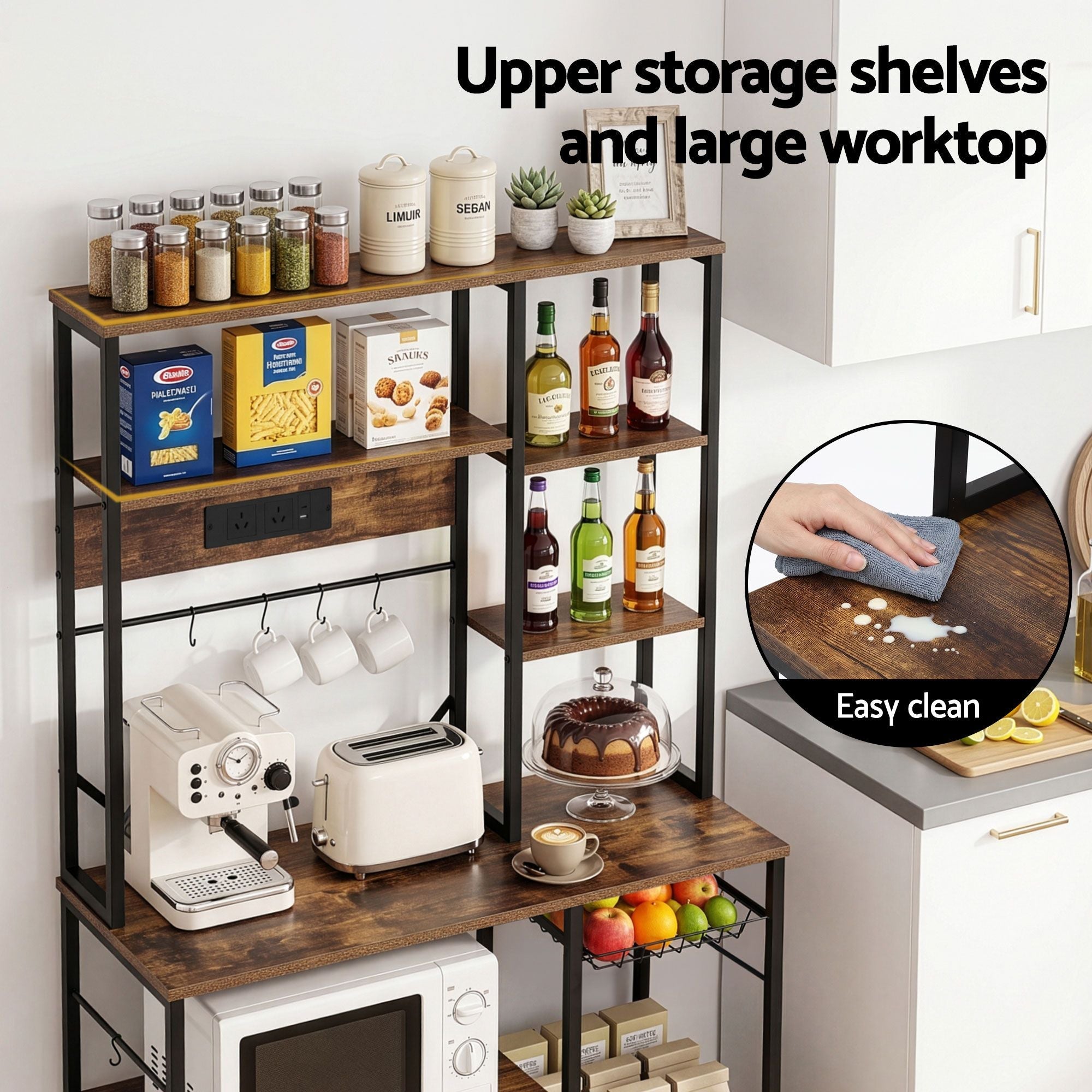 Kitchen Rack with Power Outlets Hooks 96CMX170CM Microwave Storage Shelf - Home & Garden > Kitchenware > Kitchen Utensils - Rivercity House & Home Co. (ABN 18 642 972 209) - Affordable Modern Furniture Australia