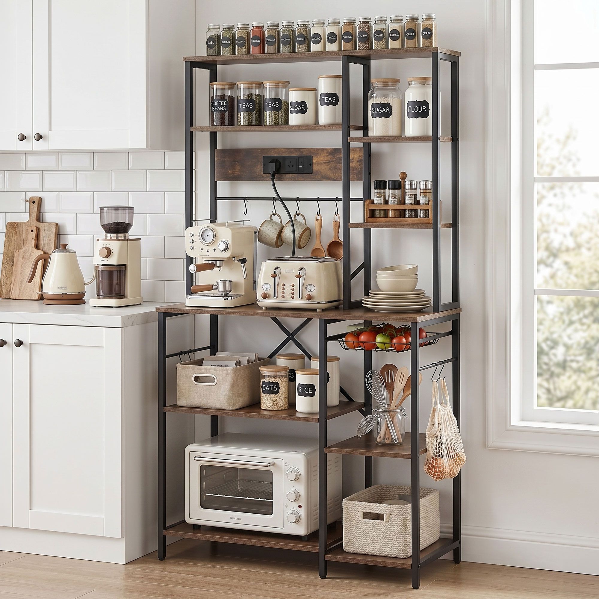 Kitchen Rack with Power Outlets Hooks 96CMX170CM Microwave Storage Shelf - Home & Garden > Kitchenware > Kitchen Utensils - Rivercity House & Home Co. (ABN 18 642 972 209) - Affordable Modern Furniture Australia
