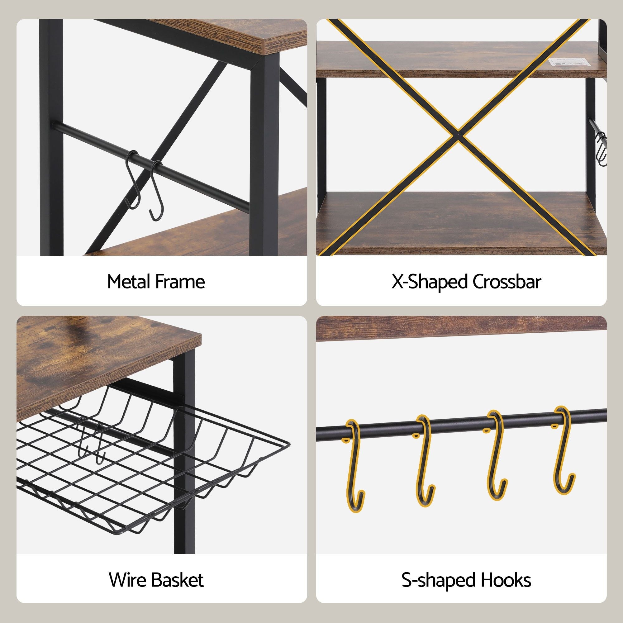 Kitchen Rack with Power Outlets Hooks 96CMX170CM Microwave Storage Shelf - Home & Garden > Kitchenware > Kitchen Utensils - Rivercity House & Home Co. (ABN 18 642 972 209) - Affordable Modern Furniture Australia