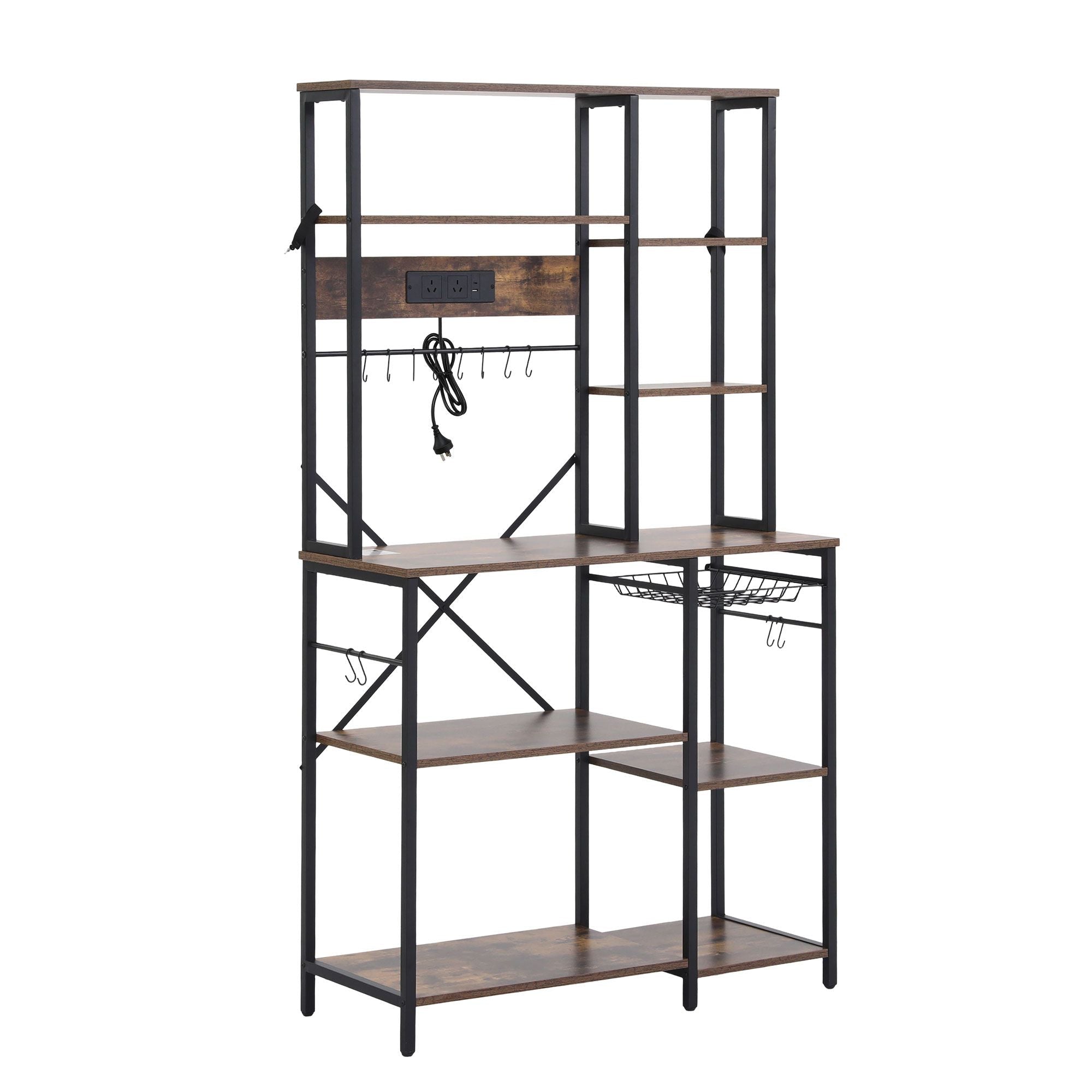 Kitchen Rack with Power Outlets Hooks 96CMX170CM Microwave Storage Shelf - Home & Garden > Kitchenware > Kitchen Utensils - Rivercity House & Home Co. (ABN 18 642 972 209) - Affordable Modern Furniture Australia