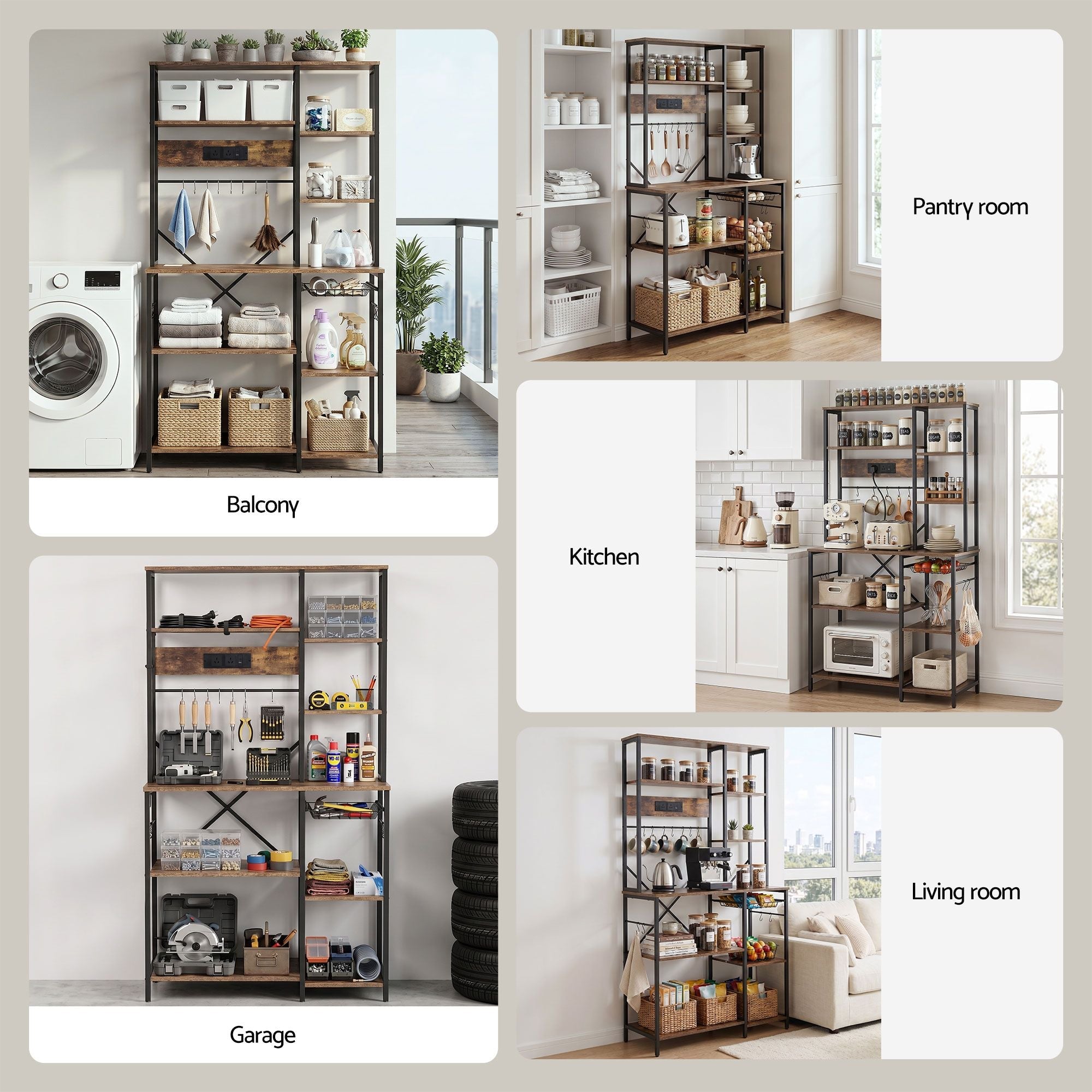 Kitchen Rack with Power Outlets Hooks 96CMX170CM Microwave Storage Shelf - Home & Garden > Kitchenware > Kitchen Utensils - Rivercity House & Home Co. (ABN 18 642 972 209) - Affordable Modern Furniture Australia