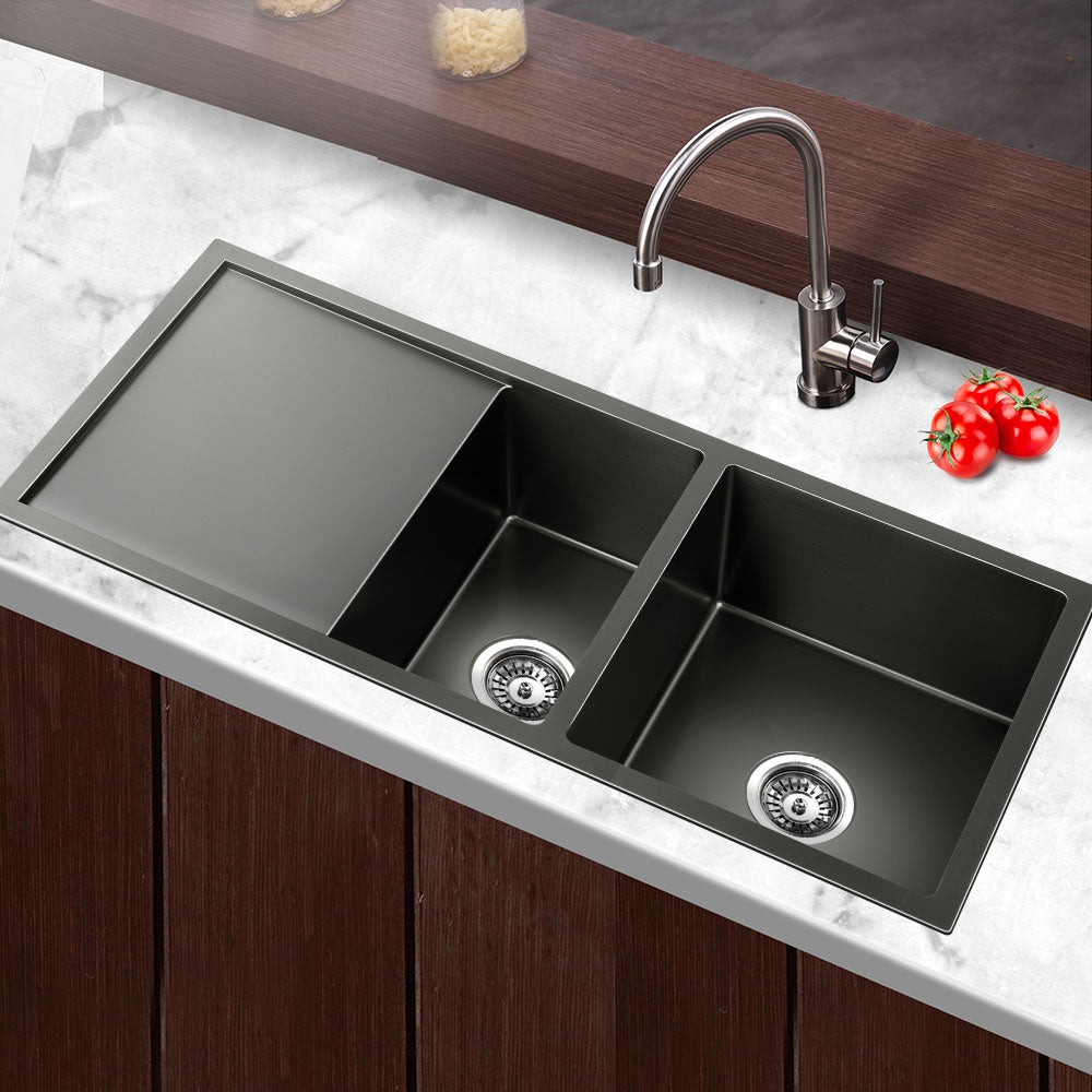 Kitchen Sink 100X45CM Stainless Steel Basin Double Bowl Nano Black - Furniture > Dining > Kitchen Sinks - Rivercity House & Home Co. (ABN 18 642 972 209) - Affordable Modern Furniture Australia