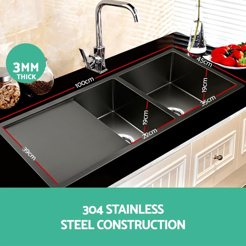 Kitchen Sink 100X45CM Stainless Steel Basin Double Bowl Nano Black - Furniture > Dining > Kitchen Sinks - Rivercity House & Home Co. (ABN 18 642 972 209) - Affordable Modern Furniture Australia