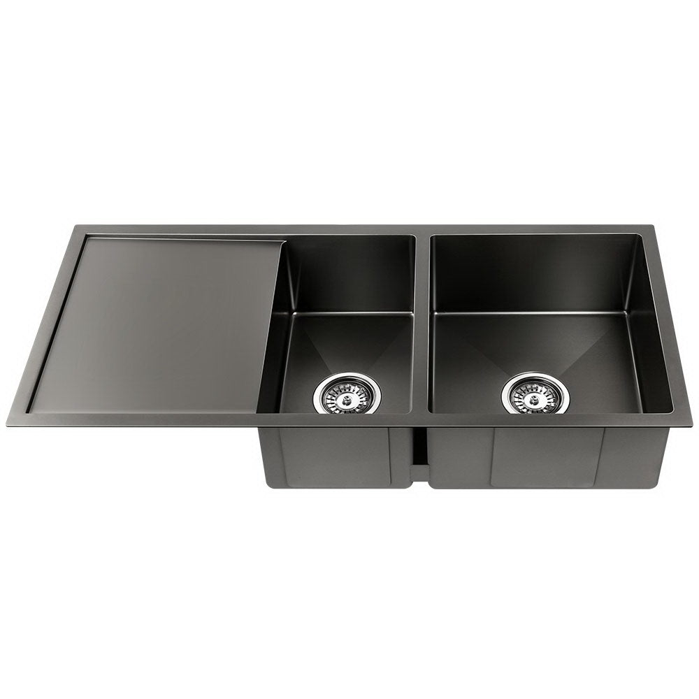 Kitchen Sink 100X45CM Stainless Steel Basin Double Bowl Nano Black - Furniture > Dining > Kitchen Sinks - Rivercity House & Home Co. (ABN 18 642 972 209) - Affordable Modern Furniture Australia