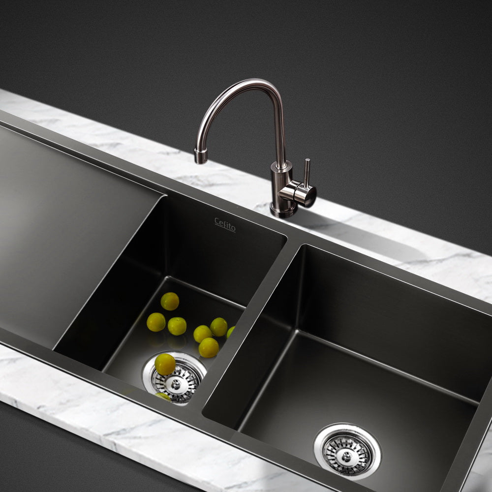 Kitchen Sink 100X45CM Stainless Steel Basin Double Bowl Nano Black - Furniture > Dining > Kitchen Sinks - Rivercity House & Home Co. (ABN 18 642 972 209) - Affordable Modern Furniture Australia