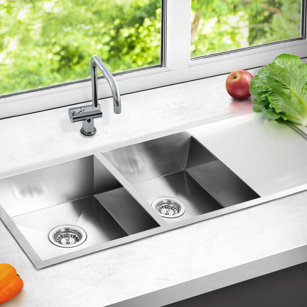 Kitchen Sink 111X45CM Stainless Steel Basin Double Bowl Silver - Furniture > Dining > Kitchen Sinks - Rivercity House & Home Co. (ABN 18 642 972 209) - Affordable Modern Furniture Australia