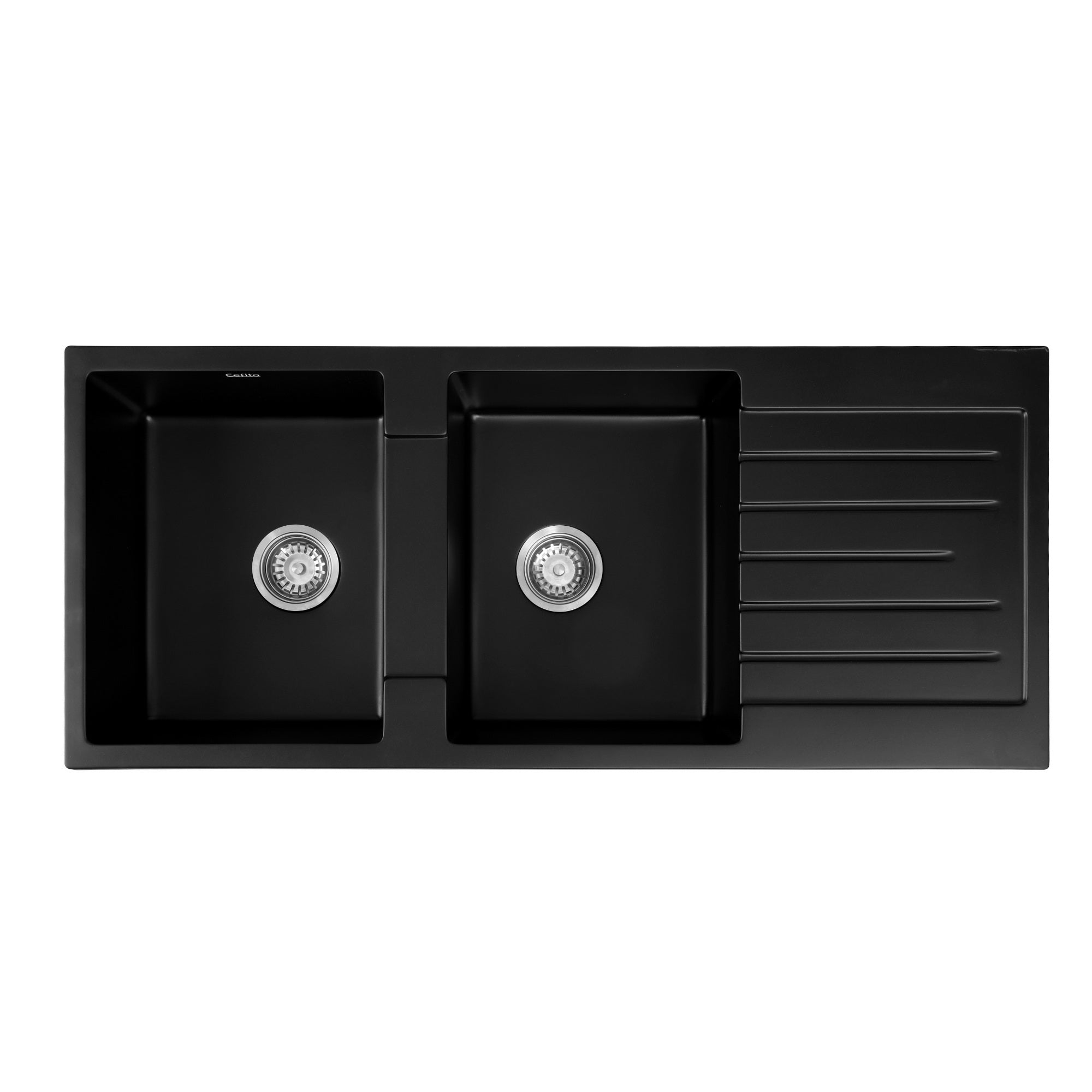 Kitchen Sink 116x50cm Granite Stone Sink Double Bowl Black - Furniture > Bathroom > Sinks - Rivercity House & Home Co. (ABN 18 642 972 209) - Affordable Modern Furniture Australia