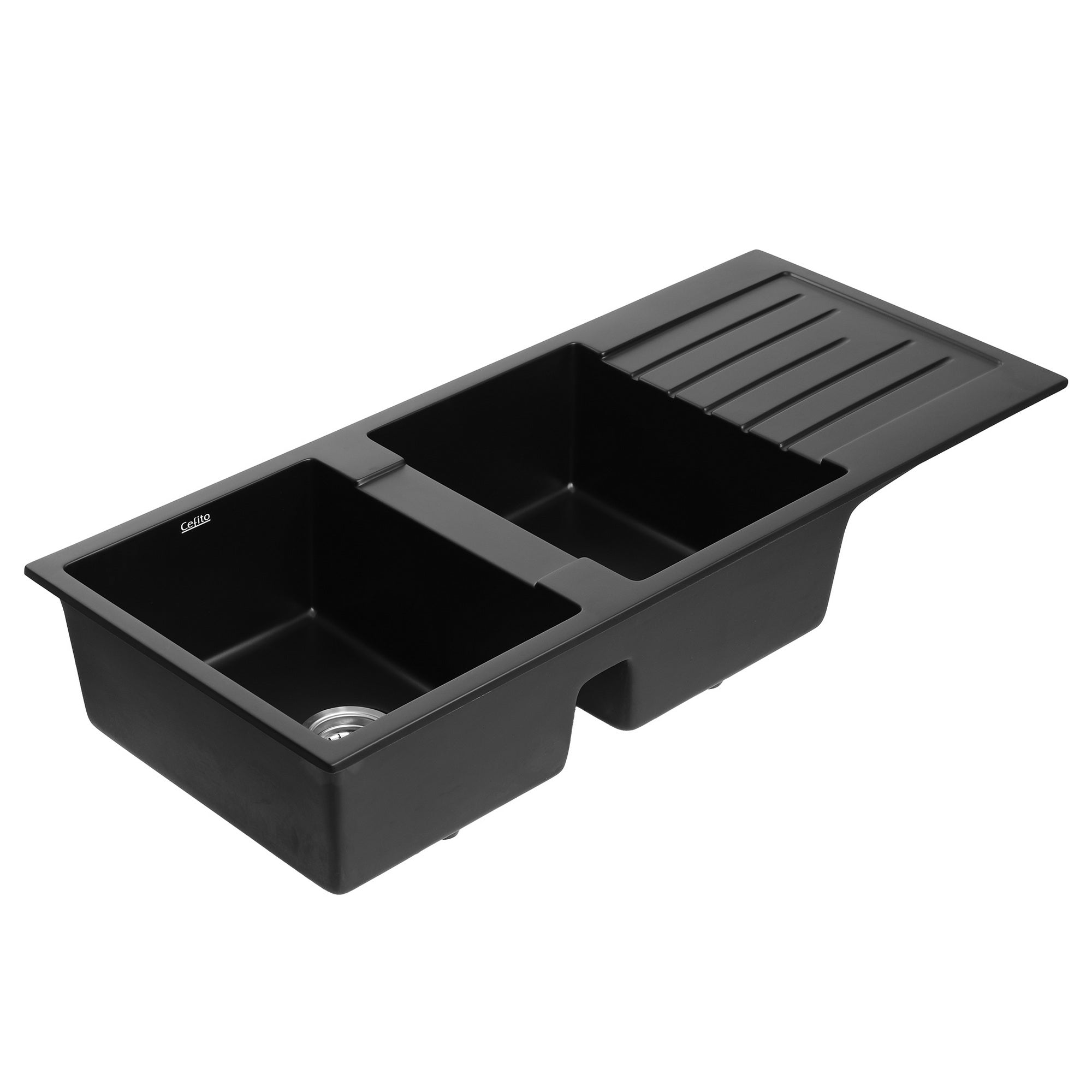 Kitchen Sink 116x50cm Granite Stone Sink Double Bowl Black - Furniture > Bathroom > Sinks - Rivercity House & Home Co. (ABN 18 642 972 209) - Affordable Modern Furniture Australia