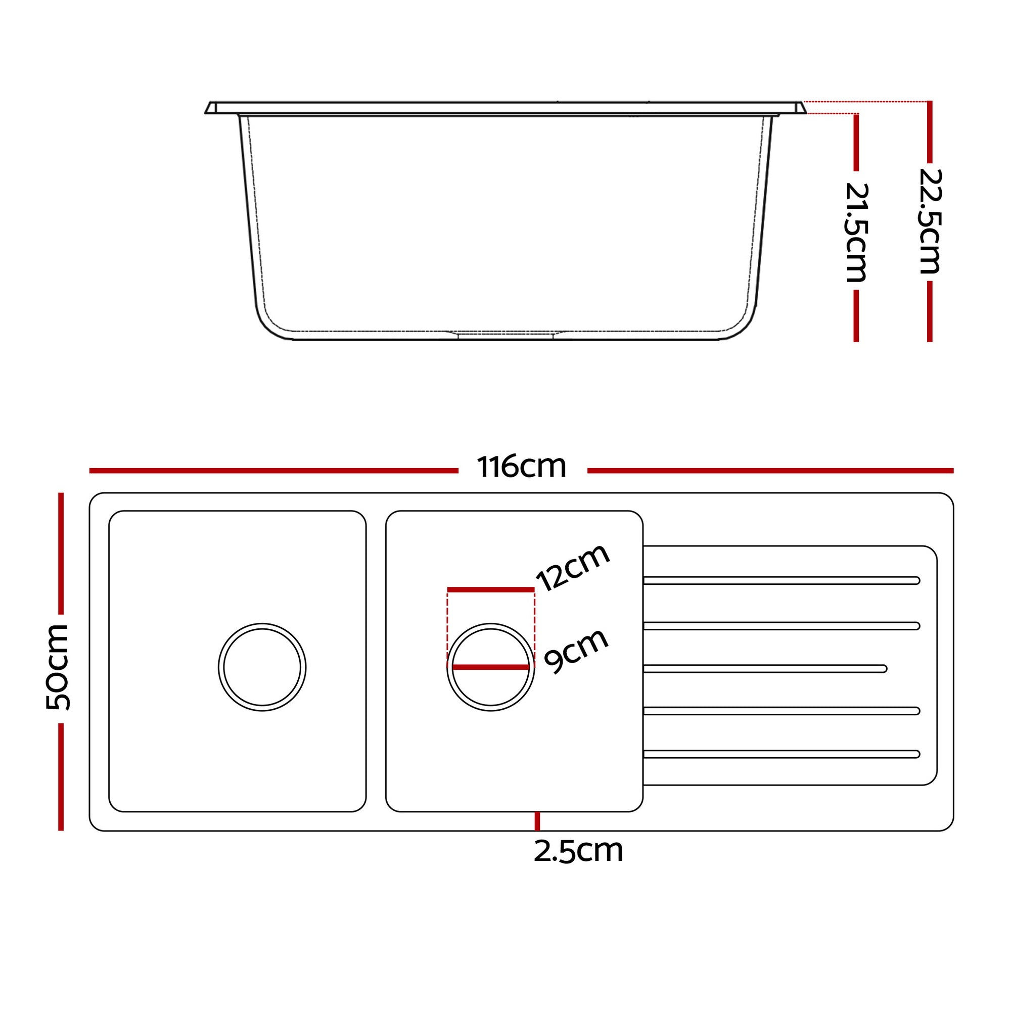 Kitchen Sink 116x50cm Granite Stone Sink Double Bowl White - Furniture > Bathroom > Sinks - Rivercity House & Home Co. (ABN 18 642 972 209) - Affordable Modern Furniture Australia