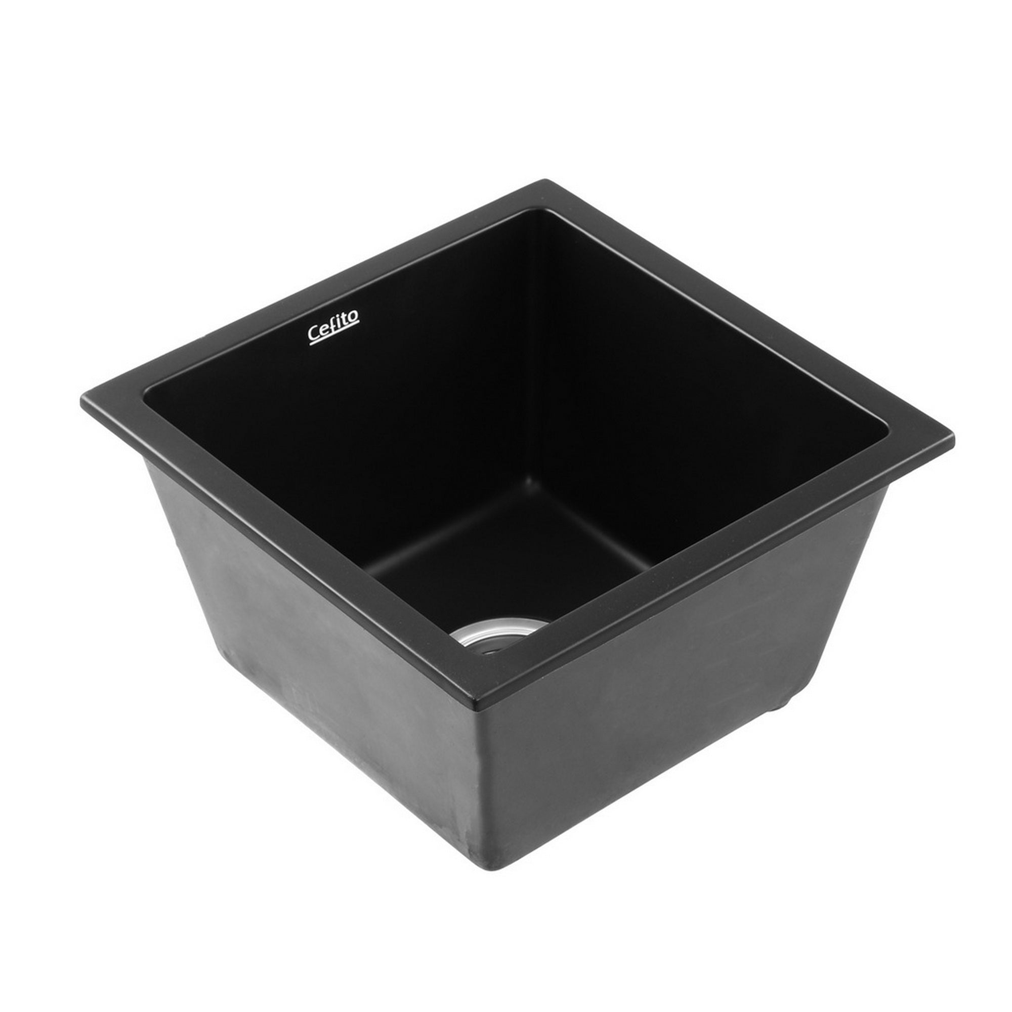 Kitchen Sink 38x38cm Granite Stone Sink Single Bowl Black - Furniture > Bathroom > Sinks - Rivercity House & Home Co. (ABN 18 642 972 209) - Affordable Modern Furniture Australia