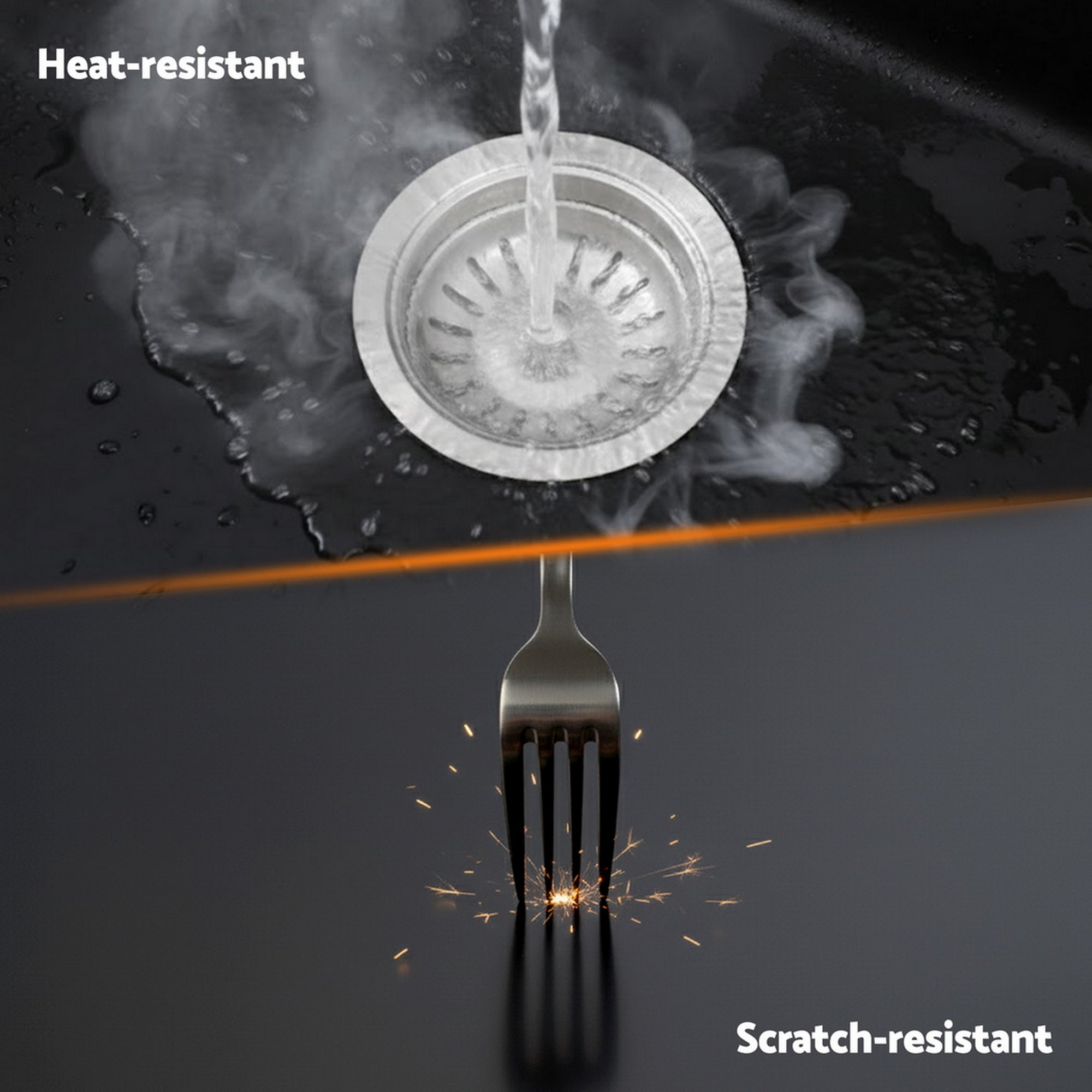 Kitchen Sink 38x38cm Granite Stone Sink Single Bowl Black - Furniture > Bathroom > Sinks - Rivercity House & Home Co. (ABN 18 642 972 209) - Affordable Modern Furniture Australia