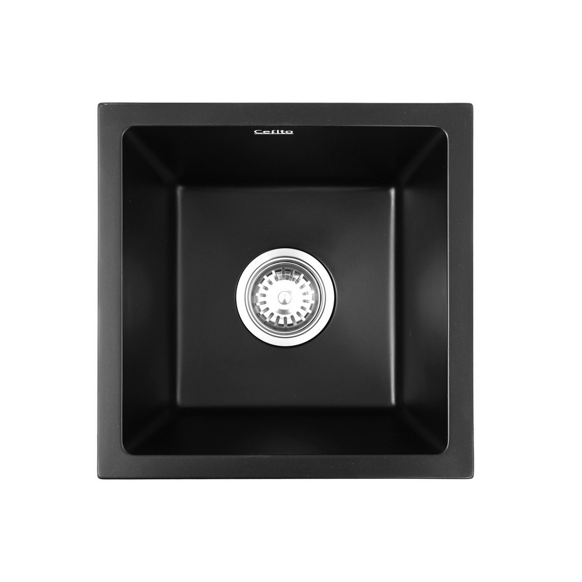 Kitchen Sink 38x38cm Granite Stone Sink Single Bowl Black - Furniture > Bathroom > Sinks - Rivercity House & Home Co. (ABN 18 642 972 209) - Affordable Modern Furniture Australia