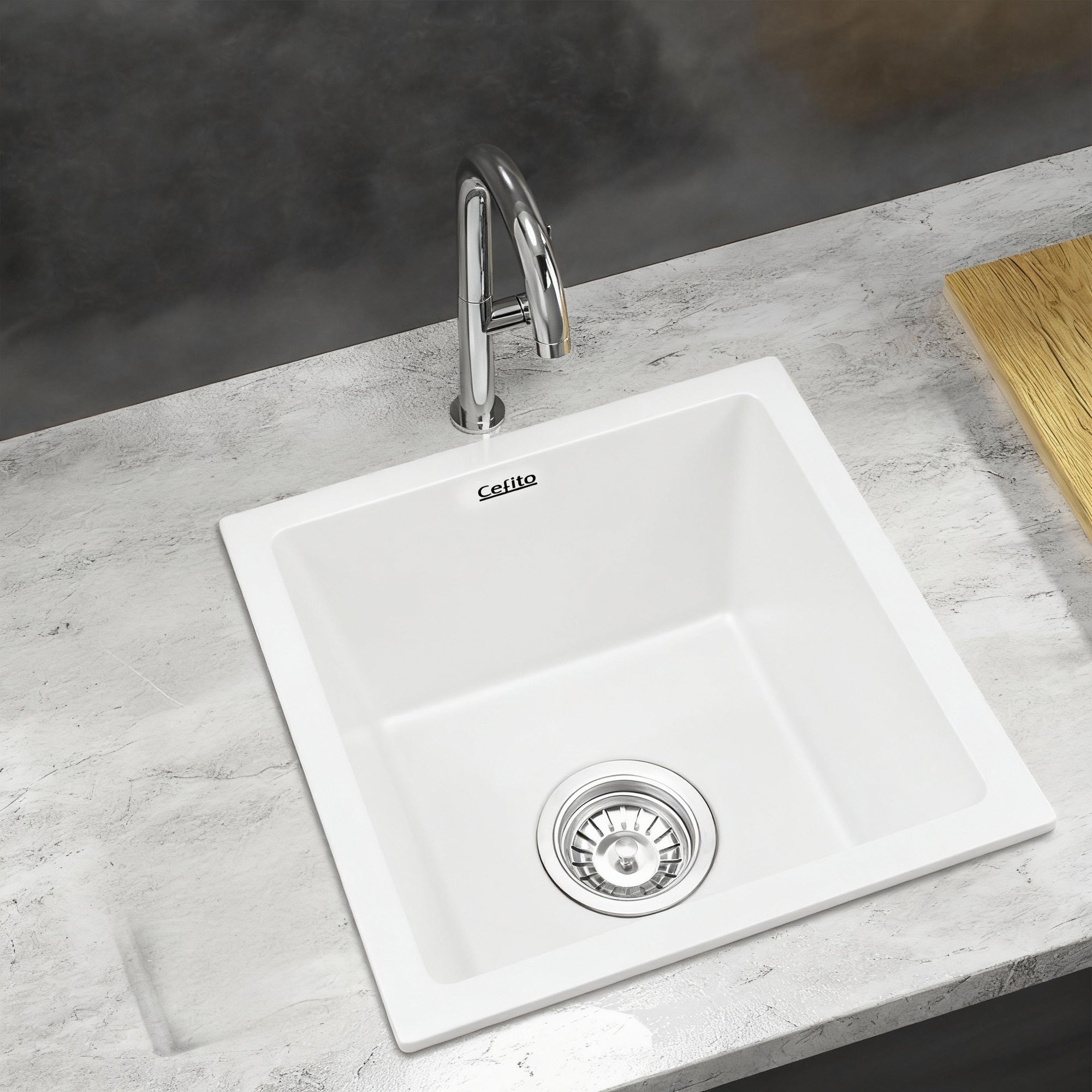 Kitchen Sink 38x38cm Granite Stone Sink Single Bowl White - Furniture > Bathroom > Sinks - Rivercity House & Home Co. (ABN 18 642 972 209) - Affordable Modern Furniture Australia