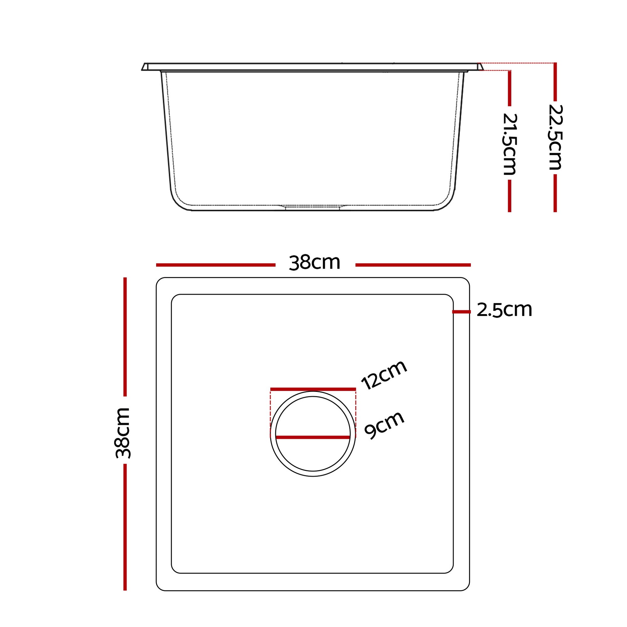 Kitchen Sink 38x38cm Granite Stone Sink Single Bowl White - Furniture > Bathroom > Sinks - Rivercity House & Home Co. (ABN 18 642 972 209) - Affordable Modern Furniture Australia