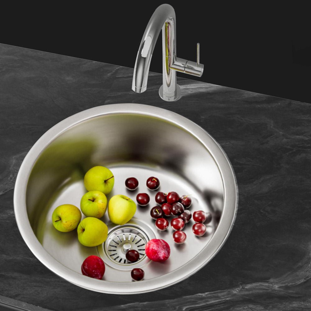 Kitchen Sink 43cm Round Stainless Steel Basin Single Bowl Silver - Furniture > Dining > Kitchen Sinks - Rivercity House & Home Co. (ABN 18 642 972 209) - Affordable Modern Furniture Australia
