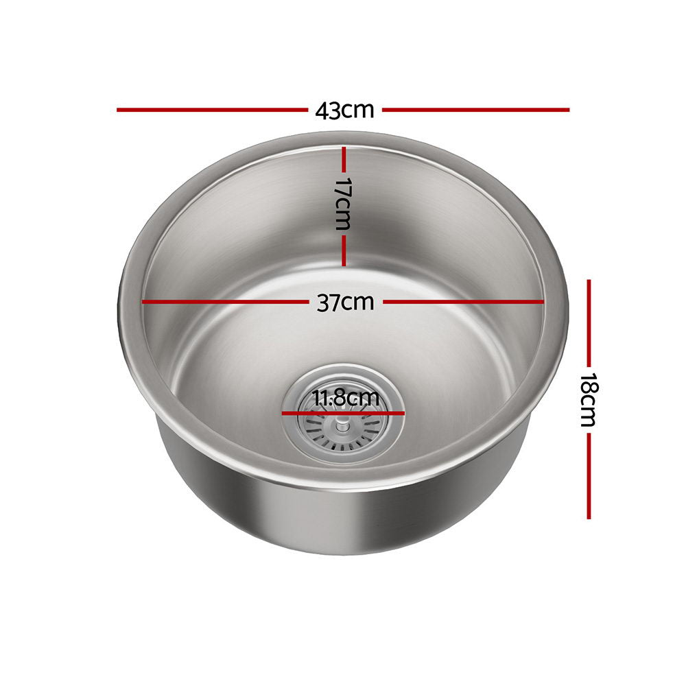 Kitchen Sink 43cm Round Stainless Steel Basin Single Bowl Silver - Furniture > Dining > Kitchen Sinks - Rivercity House & Home Co. (ABN 18 642 972 209) - Affordable Modern Furniture Australia