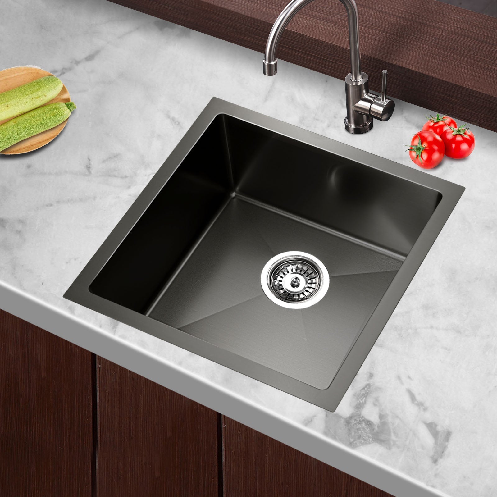 Kitchen Sink 44X44CM Stainless Steel Basin Single Bowl Black - Furniture > Dining > Kitchen Sinks - Rivercity House & Home Co. (ABN 18 642 972 209) - Affordable Modern Furniture Australia