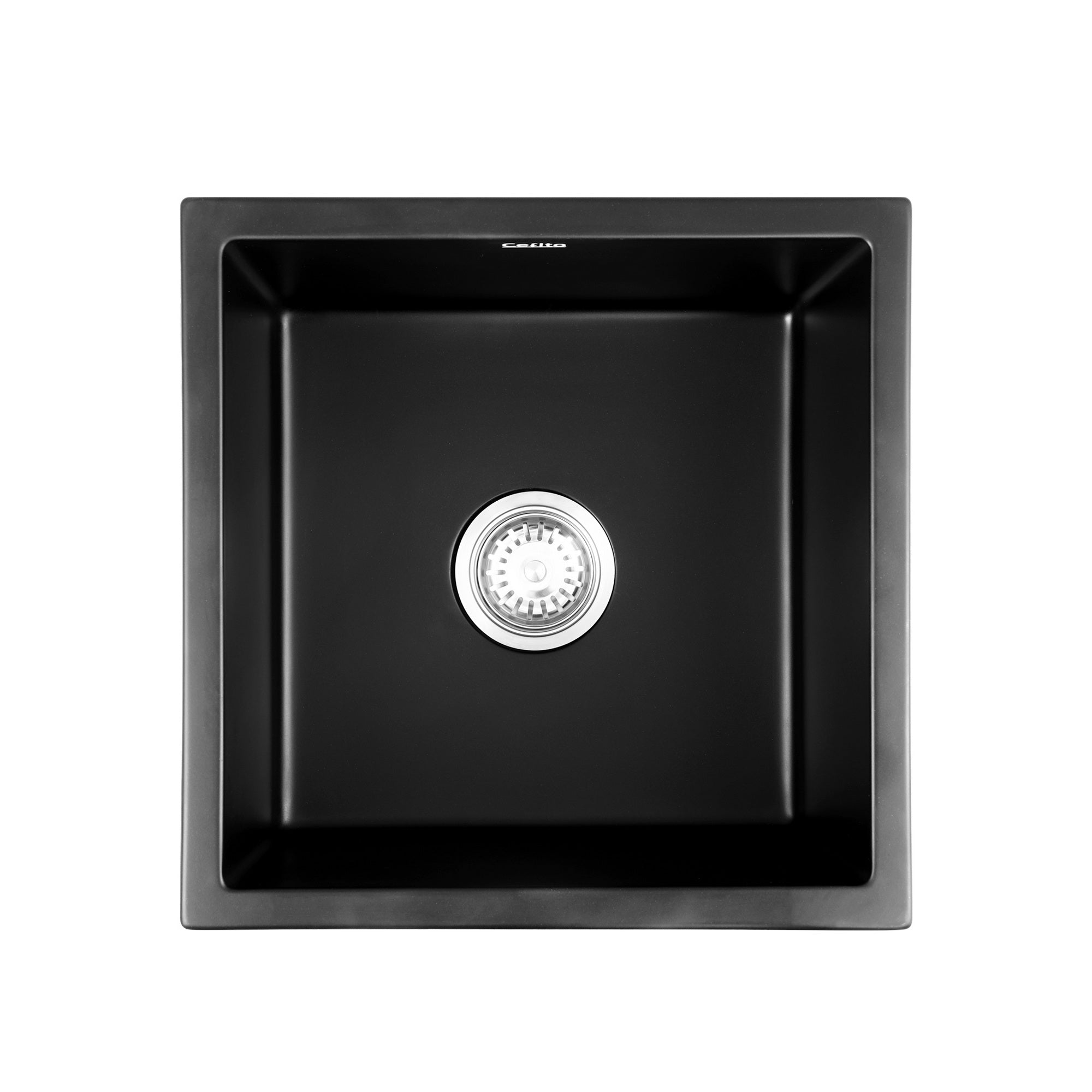 Kitchen Sink 45x45cm Granite Stone Sink Single Bowl Black - Furniture > Bathroom > Sinks - Rivercity House & Home Co. (ABN 18 642 972 209) - Affordable Modern Furniture Australia