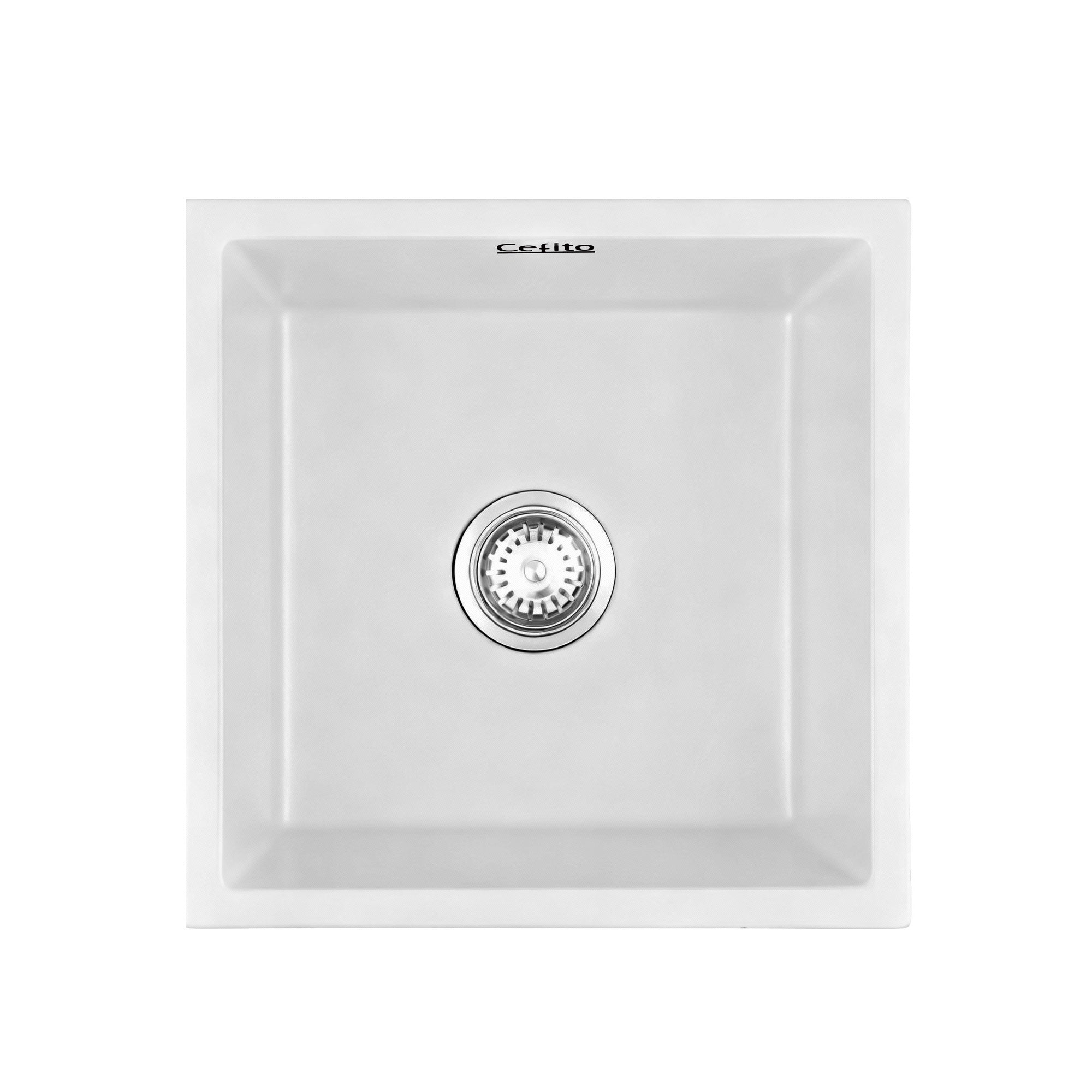 Kitchen Sink 45x45cm Granite Stone Sink Single Bowl White - Furniture > Bathroom > Sinks - Rivercity House & Home Co. (ABN 18 642 972 209) - Affordable Modern Furniture Australia