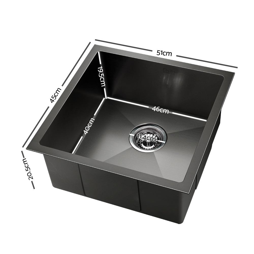 Kitchen Sink 51X45CM Stainless Steel Basin Single Bowl Black - Furniture > Dining > Kitchen Sinks - Rivercity House & Home Co. (ABN 18 642 972 209) - Affordable Modern Furniture Australia