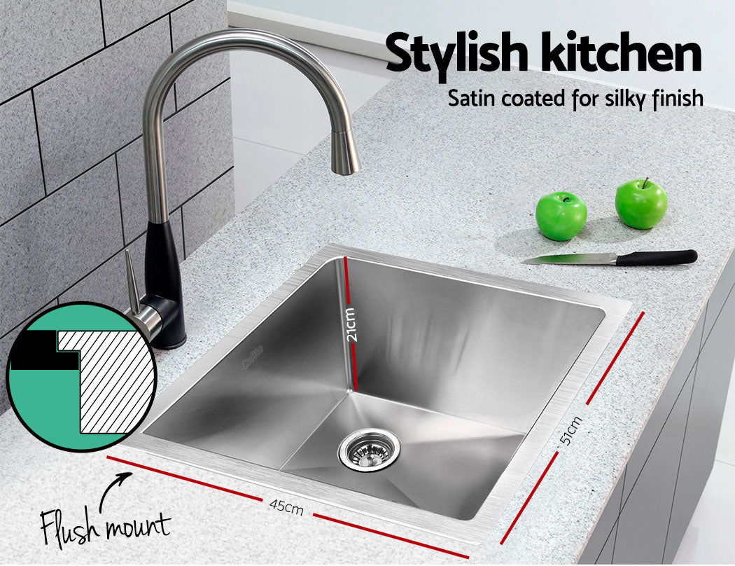 Kitchen Sink 51X45CM Stainless Steel Basin Single Bowl Silver - Furniture > Dining > Kitchen Sinks - Rivercity House & Home Co. (ABN 18 642 972 209) - Affordable Modern Furniture Australia