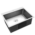 Handmade 55x45cm Stainless Steel Kitchen Sink Single Bowl with Extra Hole - Silver