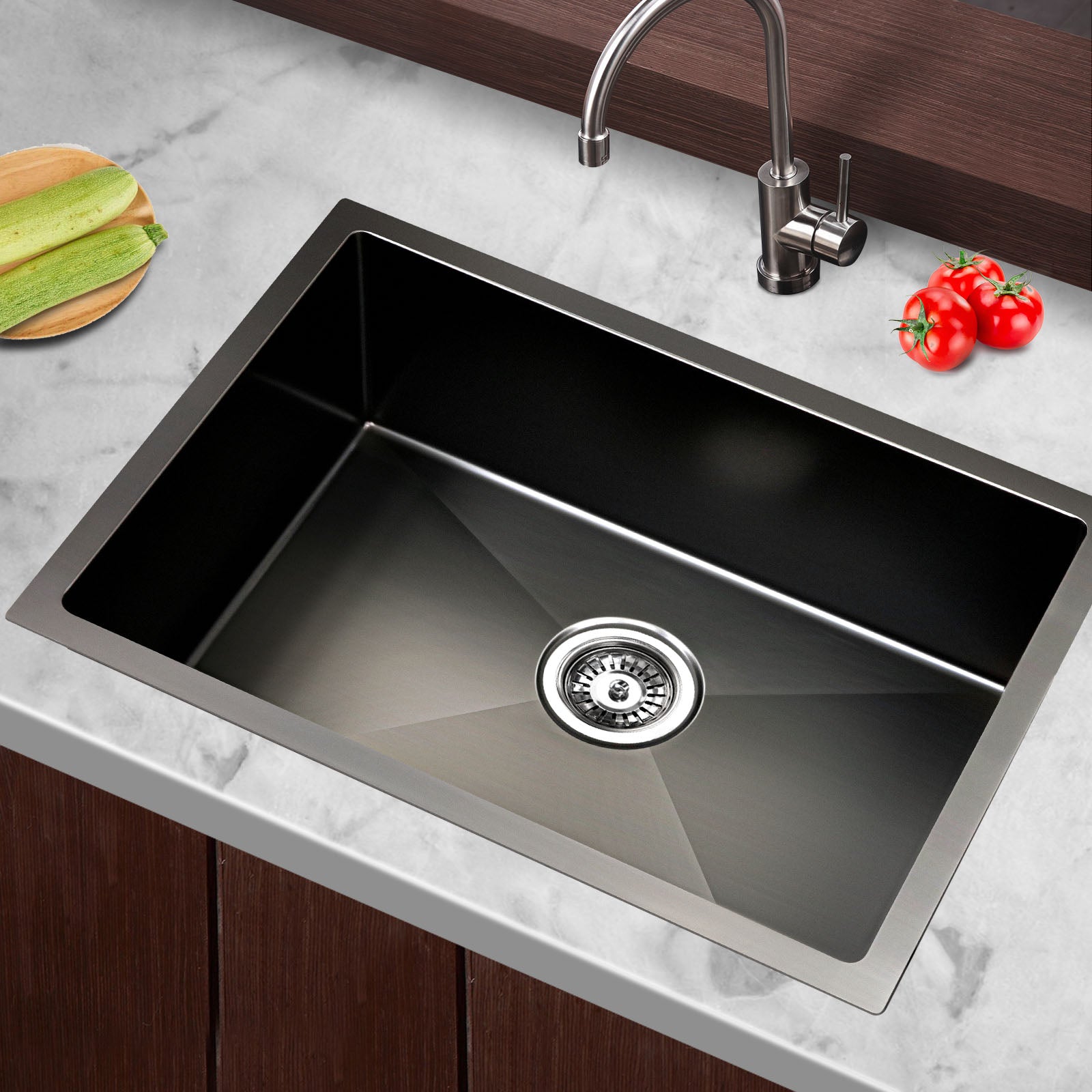 Kitchen Sink 60X45CM Stainless Steel Basin Single Bowl Black - Furniture > Dining > Kitchen Sinks - Rivercity House & Home Co. (ABN 18 642 972 209) - Affordable Modern Furniture Australia