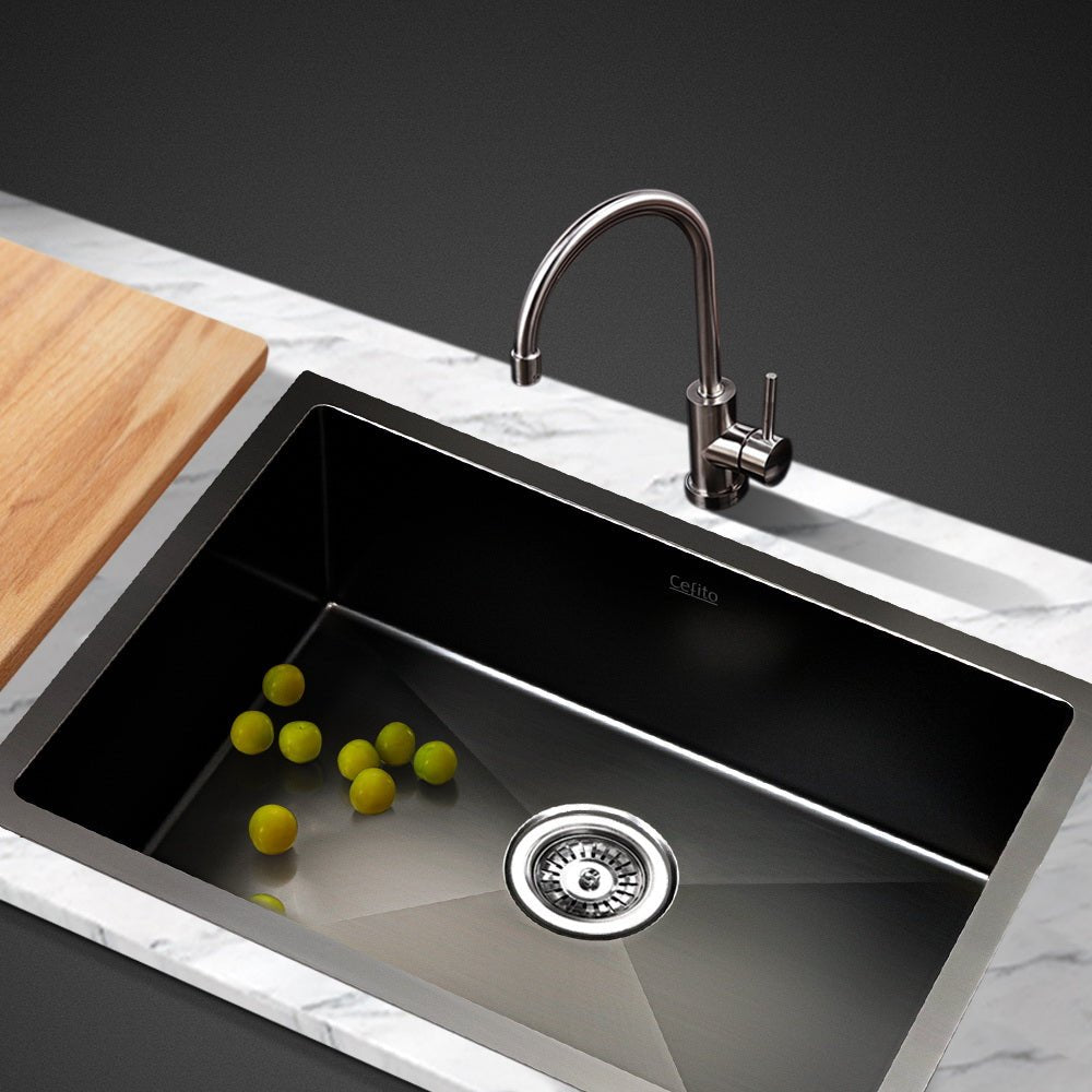 Kitchen Sink 60X45CM Stainless Steel Basin Single Bowl Black - Furniture > Dining > Kitchen Sinks - Rivercity House & Home Co. (ABN 18 642 972 209) - Affordable Modern Furniture Australia