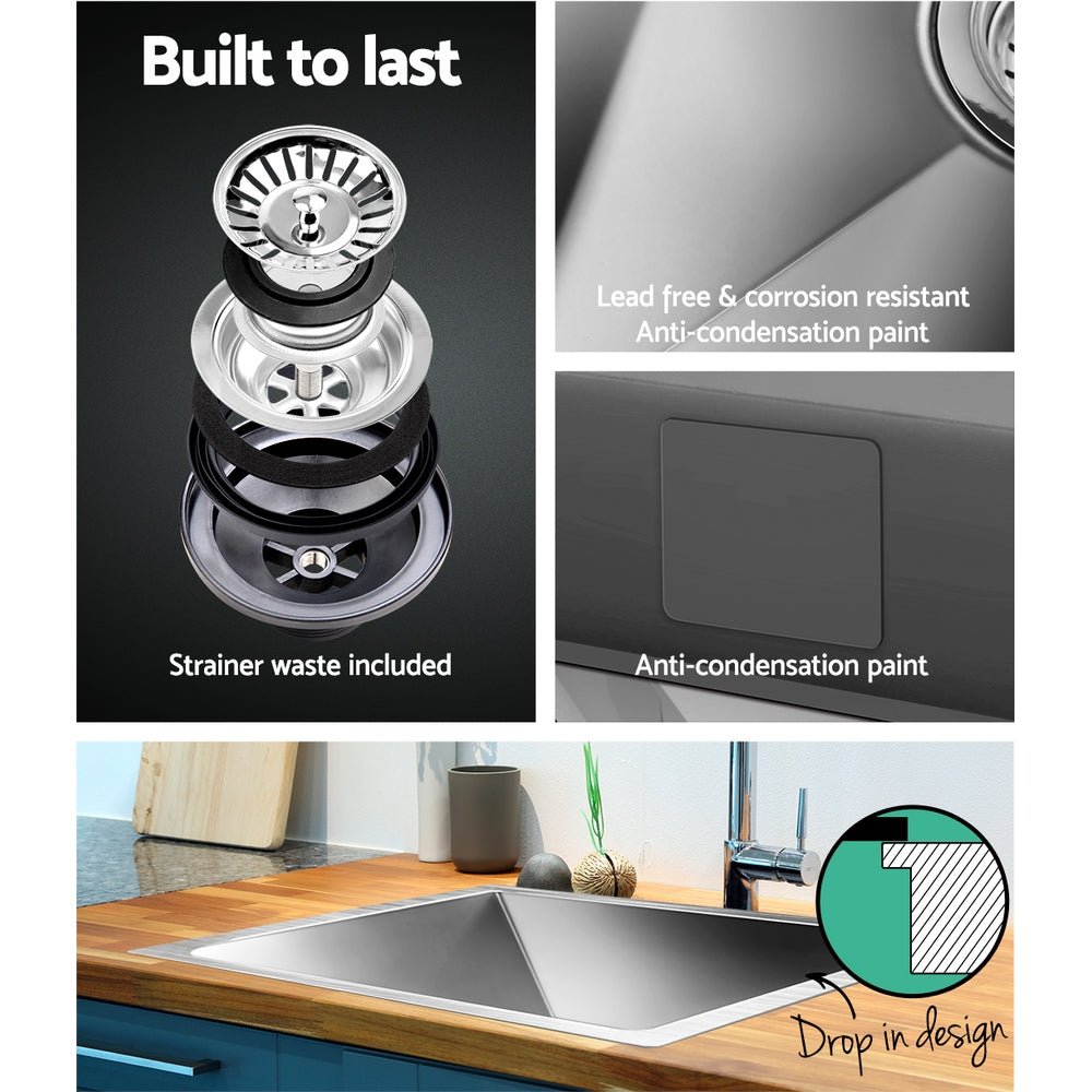 Kitchen Sink 60X45CM Stainless Steel Basin Single Bowl Silver - Furniture > Dining > Kitchen Sinks - Rivercity House & Home Co. (ABN 18 642 972 209) - Affordable Modern Furniture Australia