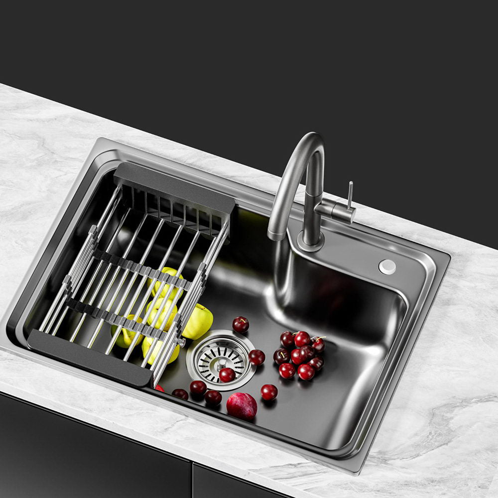 Kitchen Sink 61X43CM Stainless Steel Basin Single Bowl Black Drain Basket - Furniture > Dining > Kitchen Sinks - Rivercity House & Home Co. (ABN 18 642 972 209) - Affordable Modern Furniture Australia