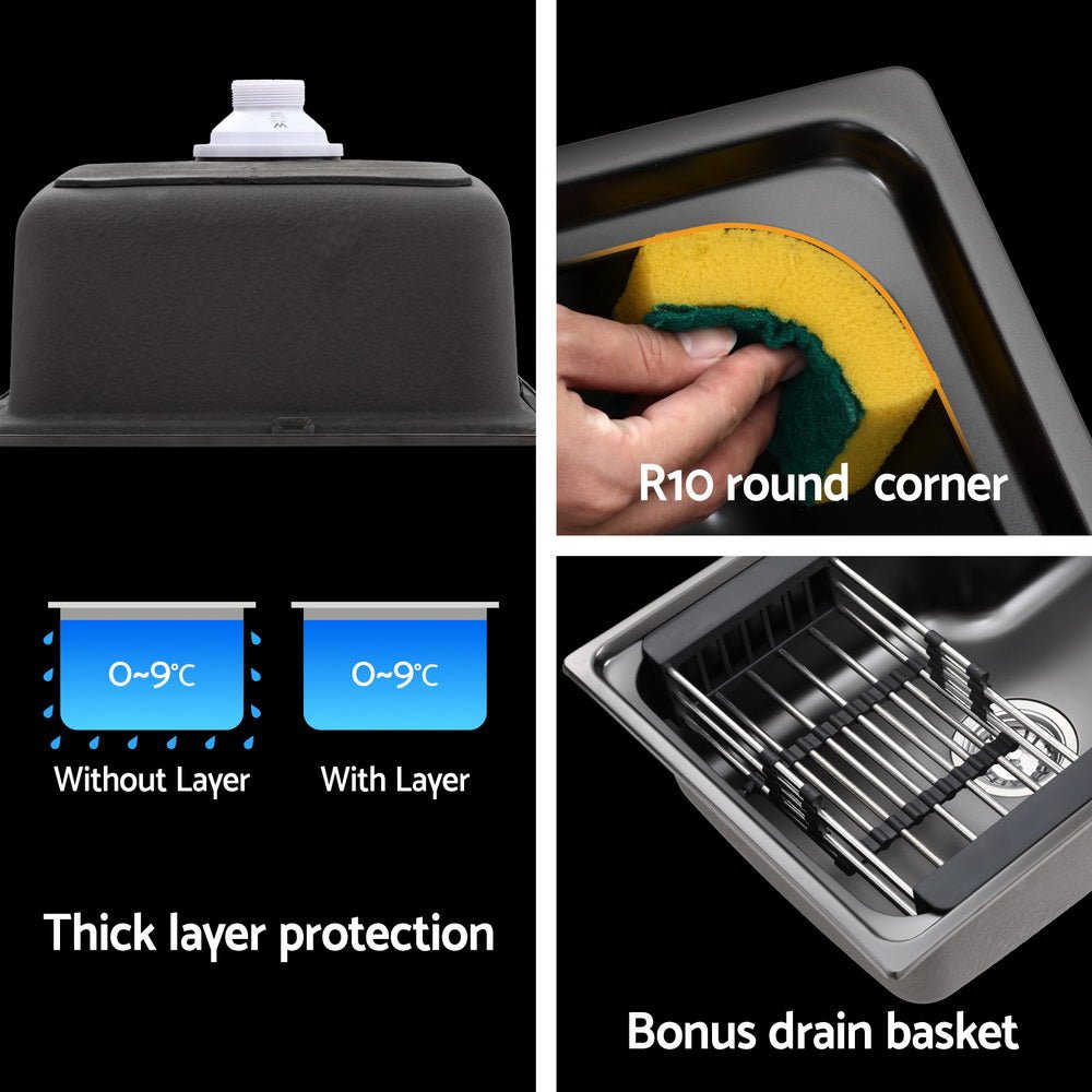 Kitchen Sink 61X43CM Stainless Steel Basin Single Bowl Black Drain Basket - Furniture > Dining > Kitchen Sinks - Rivercity House & Home Co. (ABN 18 642 972 209) - Affordable Modern Furniture Australia