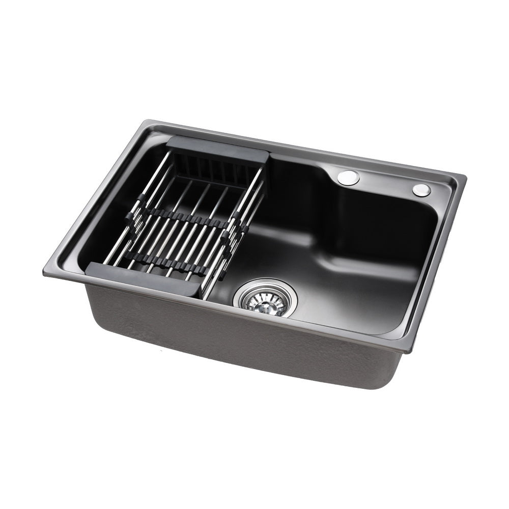 Kitchen Sink 61X43CM Stainless Steel Basin Single Bowl Black Drain Basket - Furniture > Dining > Kitchen Sinks - Rivercity House & Home Co. (ABN 18 642 972 209) - Affordable Modern Furniture Australia