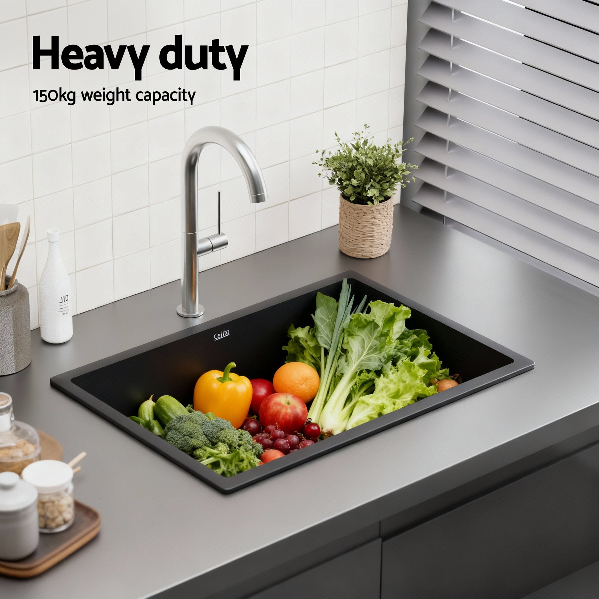 Kitchen Sink 70x45cm Granite Stone Sink Single Bowl Black - Furniture > Bathroom > Sinks - Rivercity House & Home Co. (ABN 18 642 972 209) - Affordable Modern Furniture Australia