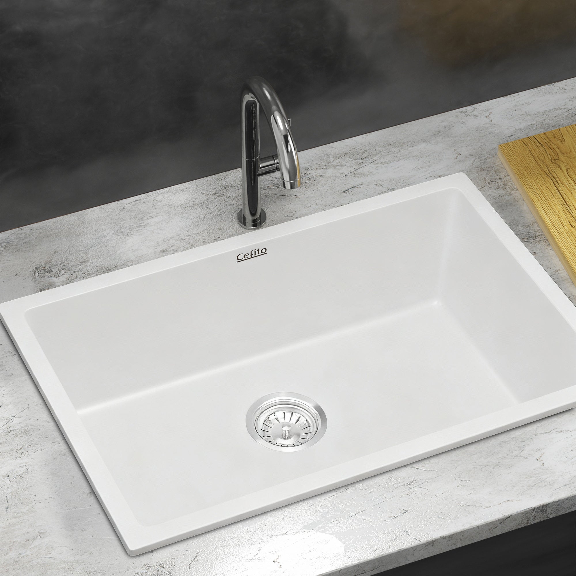 Kitchen Sink 70x45cm Granite Stone Sink Single Bowl White - Furniture > Bathroom > Sinks - Rivercity House & Home Co. (ABN 18 642 972 209) - Affordable Modern Furniture Australia