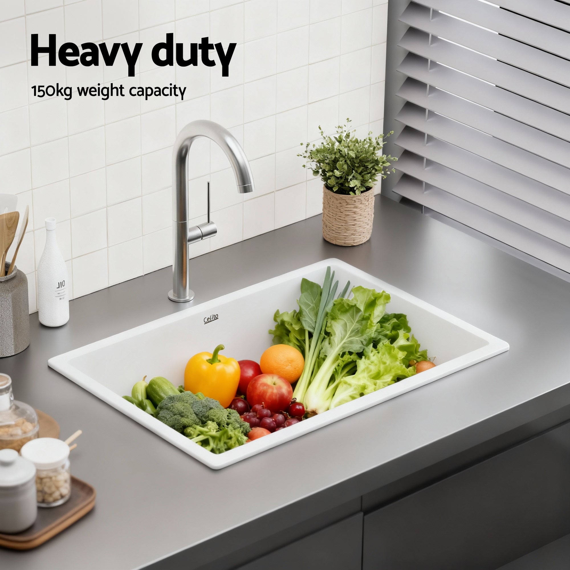 Kitchen Sink 70x45cm Granite Stone Sink Single Bowl White - Furniture > Bathroom > Sinks - Rivercity House & Home Co. (ABN 18 642 972 209) - Affordable Modern Furniture Australia