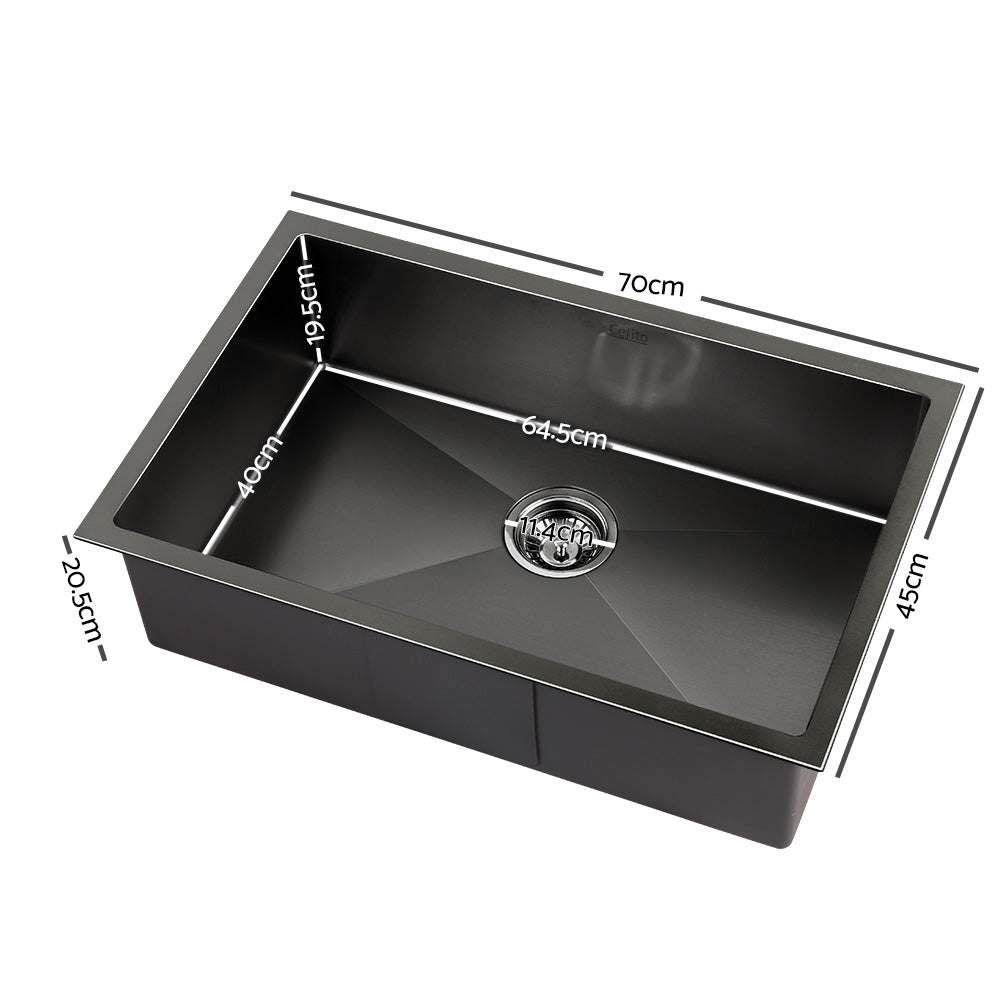 Kitchen Sink 70X45CM Stainless Steel Basin Single Bowl Black - Furniture > Dining > Kitchen Sinks - Rivercity House & Home Co. (ABN 18 642 972 209) - Affordable Modern Furniture Australia