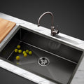 70x45cm Stainless Steel Kitchen Sink Single Bowl with Waste Strainer - Black