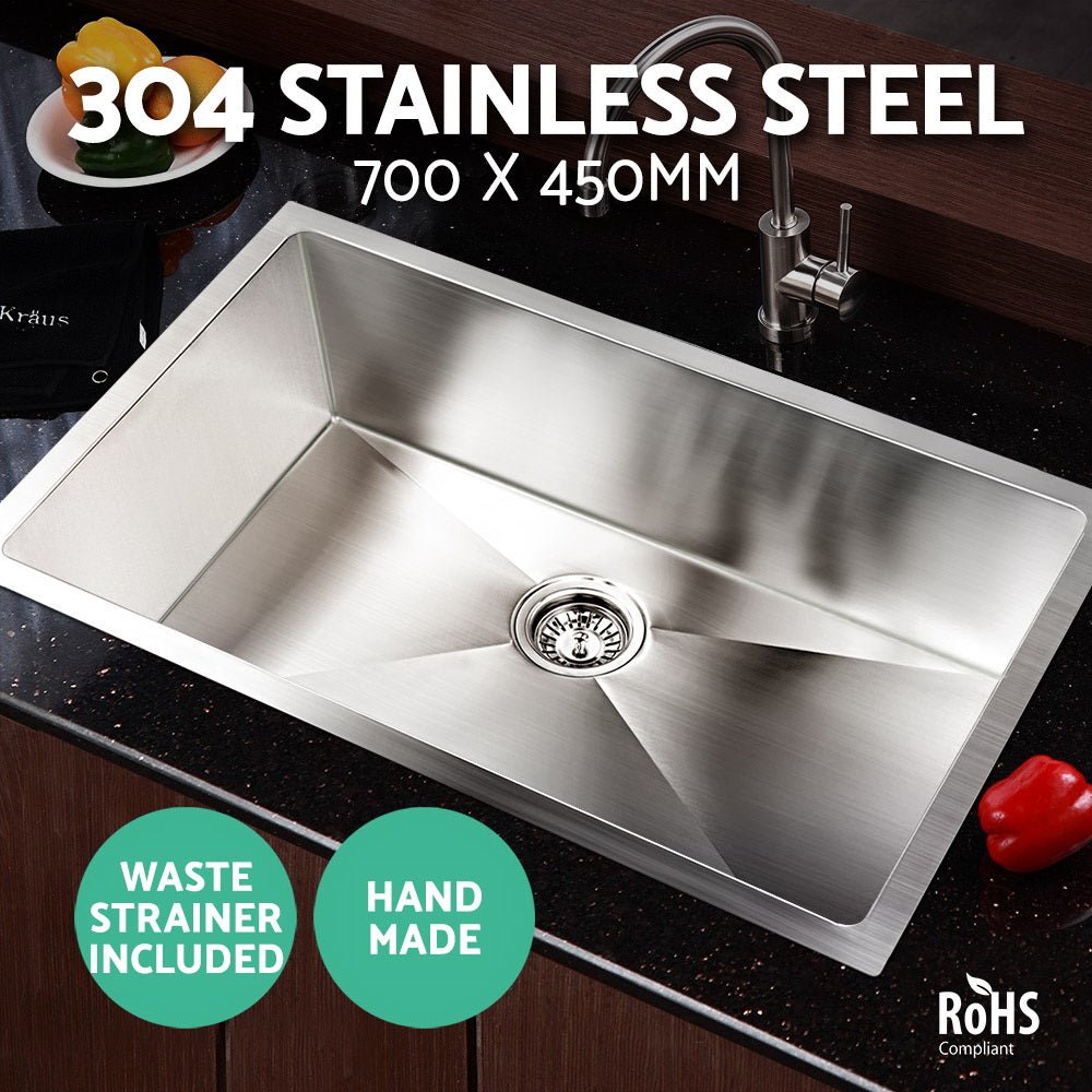 Kitchen Sink 70X45CM Stainless Steel Basin Single Bowl Silver - Furniture > Dining > Kitchen Sinks - Rivercity House & Home Co. (ABN 18 642 972 209) - Affordable Modern Furniture Australia