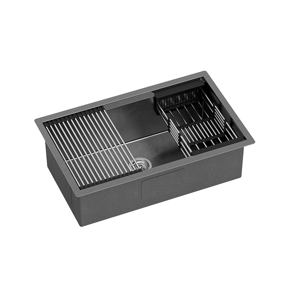 Kitchen Sink 70X45CM Stainless Steel Single Bowl Drain Rack Basket Black - Home & Garden > DIY > Kitchen & Bathroom DIY - Rivercity House & Home Co. (ABN 18 642 972 209) - Affordable Modern Furniture Australia