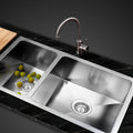 Handmade 71x45cm Double Bowl Kitchen Sink 304 Stainless Steel with Waste Strainers - Silver