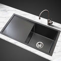 75x45cm Stainless Steel Kitchen Sink Single Bowl with X-Flume Drain - Black